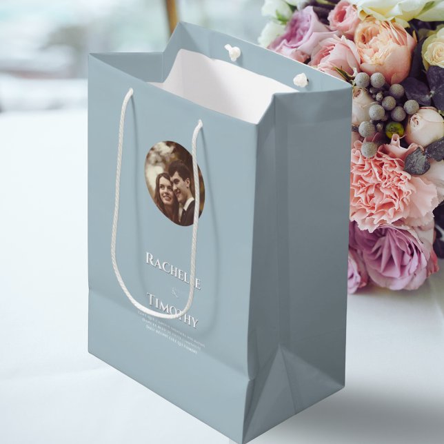 Sacola Para Presentes Média Casamento Personalizado de Fotografias da Cinza Mo (Criador carregado)
