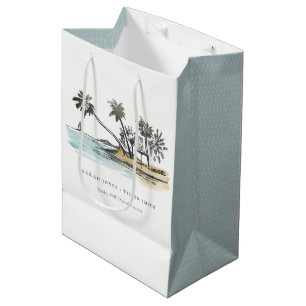 Sacola Para Presentes Média Casamento por Aquarela de Árvore de Palma de Praia