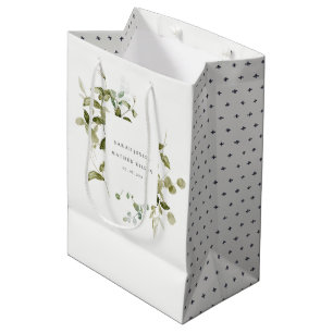 Sacola Para Presentes Média Casamento Por Aquarela De Folhagem Botânica Elegan