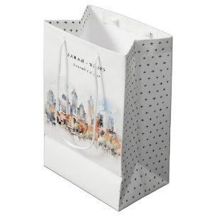 Sacola Para Presentes Média Casamento por Aquarela de Skyline do Elegante Denv