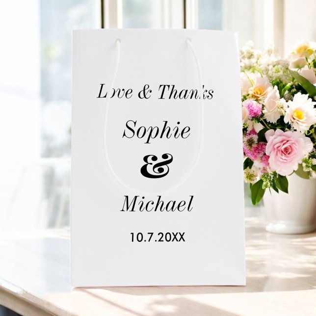 Sacola Para Presentes Média Casamento Preto Branco Clássico Simples  (Criador carregado)