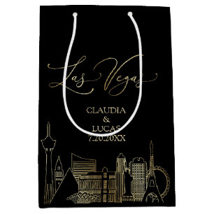 Sacola Para Presentes Média Casamento Preto e Dourado de Las Vegas