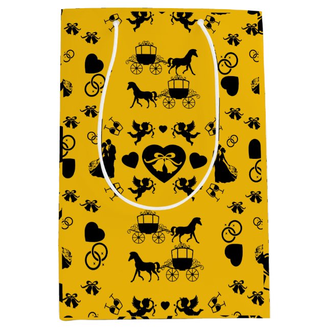 Sacola Para Presentes Média Casamento Romântico De Cavalo E Carrinho (Frente)