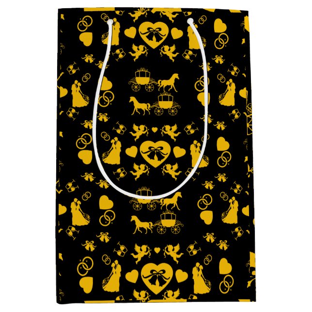 Sacola Para Presentes Média Casamento Romântico De Cavalo E Carrinho (Frente)