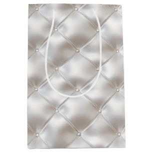 Sacola Para Presentes Média Casamento Romântico de Couro Branco Faux