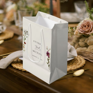Sacola Para Presentes Média Casamento Romântico Rustic Wildflower Ivory Cream