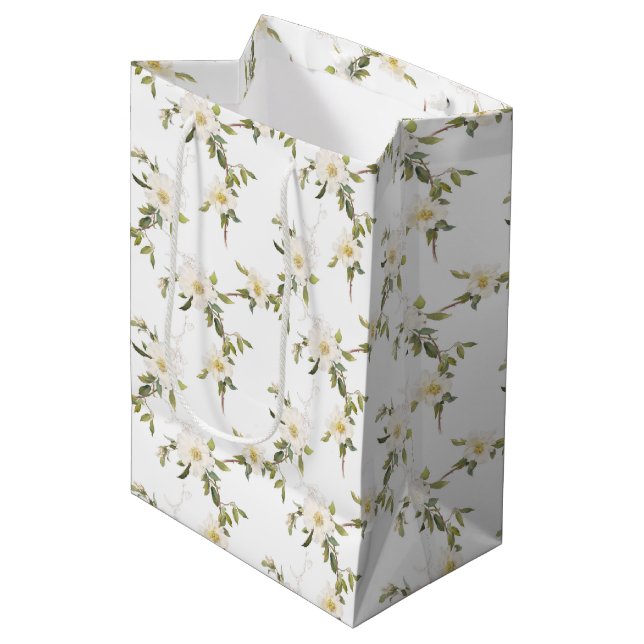 Sacola Para Presentes Média Casamento Romântico White Floral (Frente inclinada)