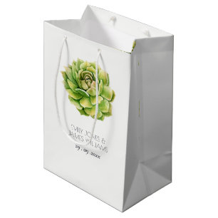 SACOLA PARA PRESENTES MÉDIA CASAMENTO SUCCULENTO DA VIBRANTE GREEN WATERCOLOR