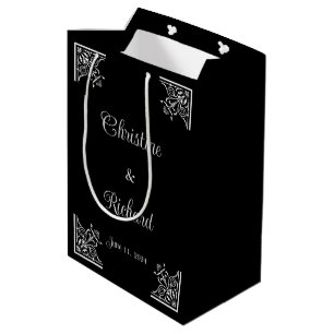 Sacola Para Presentes Média Casamento vintage preto e branco preto-e-branco