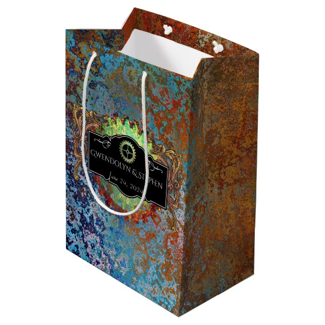 Sacola Para Presentes Média Casamento vintage Steampunk Personalizado (Verso inclinado)