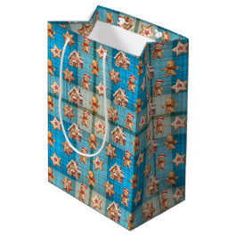 Sacola Para Presentes Média Casas e Homens de Gengibre de Natal
