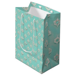Sacola Para Presentes Média Cascata de Ouros Azuis Elegante