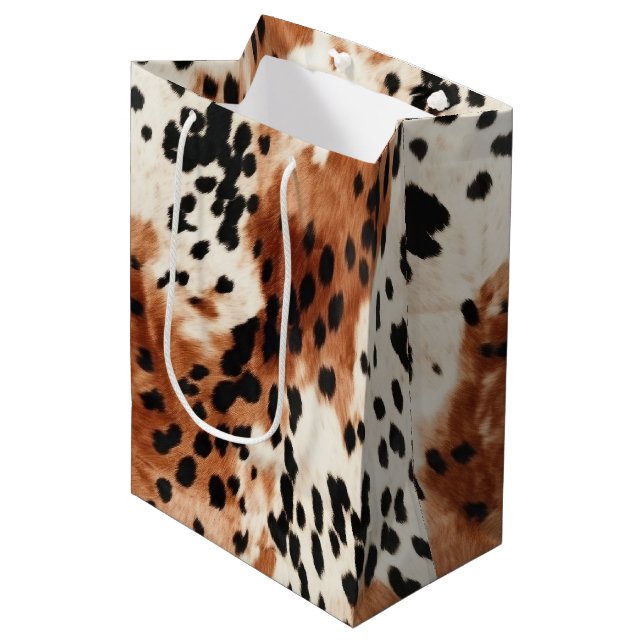 Sacola Para Presentes Média Castanho-Creme-Animal Cowhide (Frente inclinada)
