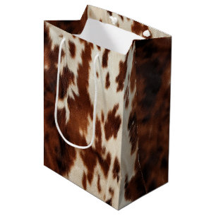 Sacola Para Presentes Média Castanho, Creme, Cowhide Ocidental