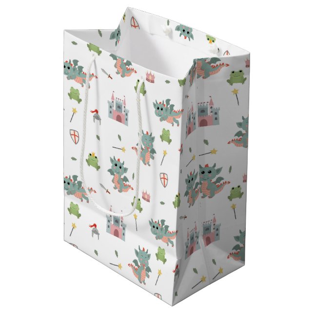 Sacola Para Presentes Média Castelo Medieval Dragon Knights Fairytale (Frente inclinada)