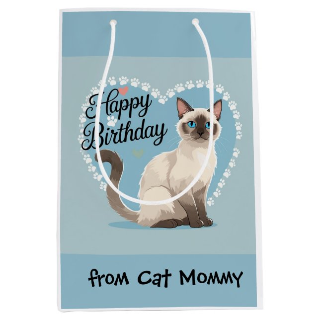 Sacola Para Presentes Média Cat Birthday themed for Siamese Cat lovers (Frente)