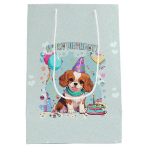 Sacola Para Presentes Média Cavalier King Charles Pastel É meu aniversário