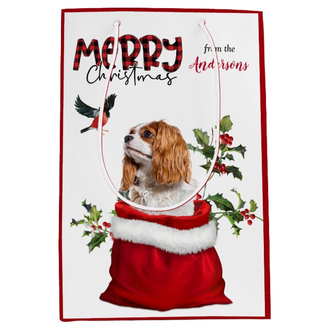 Sacola Para Presentes Média Cavalier King Charles Spaniel Dog Natal (Frente)