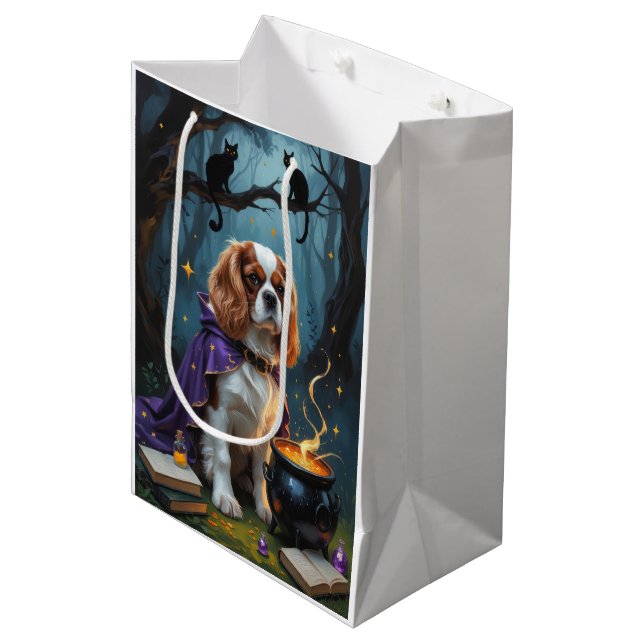 Sacola Para Presentes Média Cavalier King Charles Spaniel Whimsical Halloween (Frente inclinada)