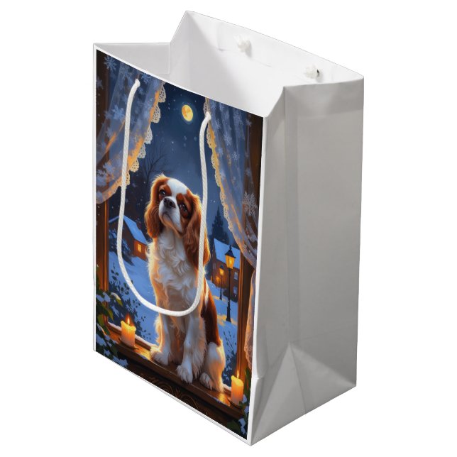 Sacola Para Presentes Média Cavalier King com Férias de Natal (Frente inclinada)