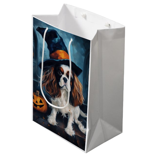 Sacola Para Presentes Média Cavalier King Pumpkins Halloween Scary (Frente inclinada)