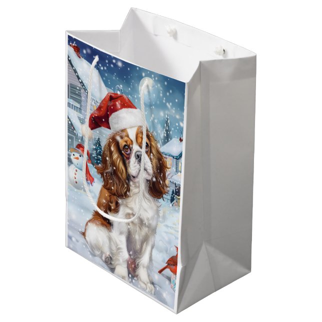 Sacola Para Presentes Média Cavalier King Winter Wonderland Natal Joy (Frente inclinada)