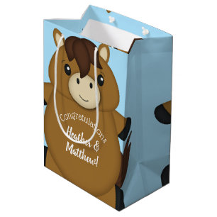 Sacola Para Presentes Média Cavalo Chá de fraldas Blue Boy