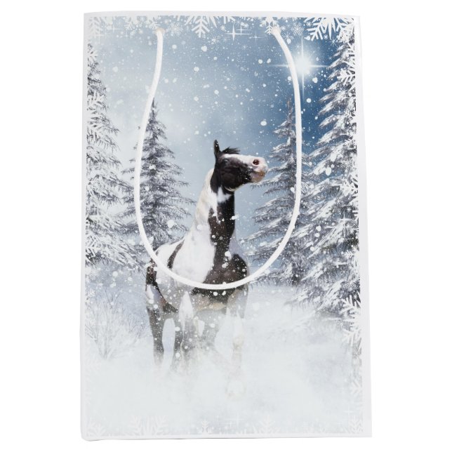 Sacola Para Presentes Média Cavalo da pintura de Christmassy (Frente)