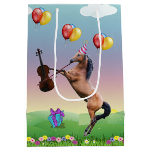 Sacola Para Presentes Média Cavalo Jogando Violino Aniversário