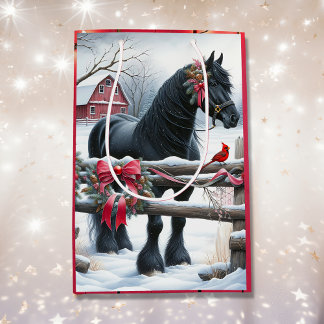 Sacola Para Presentes Média Cavalo Negro Festivo e Natal Cardeal