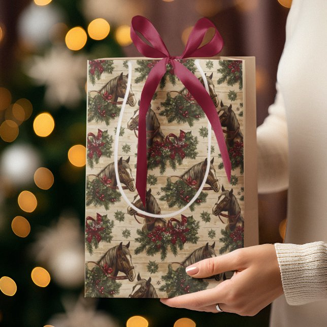 Sacola Para Presentes Média Cavalos de Natal do País (Criador carregado)
