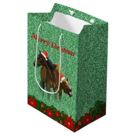 Sacola Para Presentes Média Cavalos reluzentes com relva com Natal 