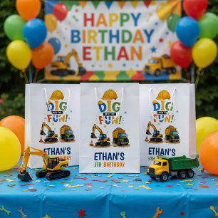 Sacola Para Presentes Média Cavar no Saco de Aniversário de Construção Diverti