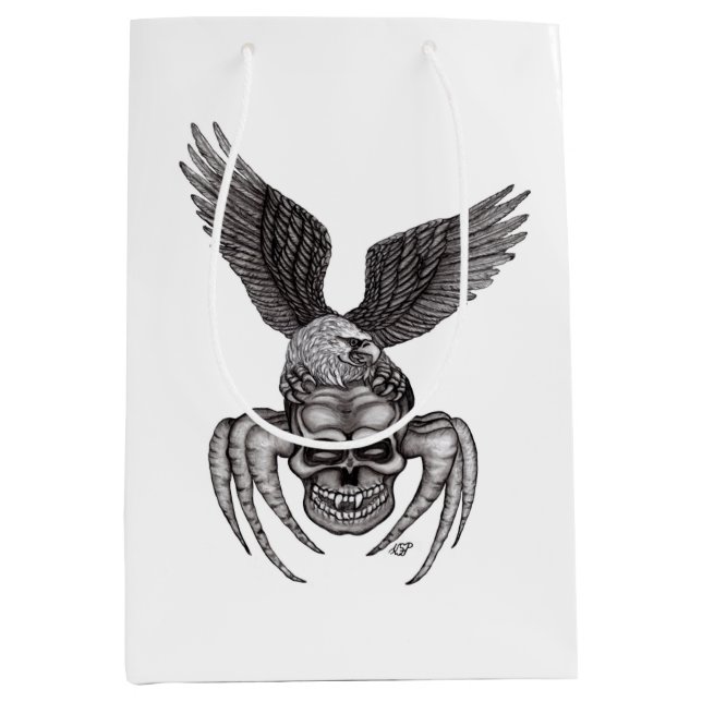 Sacola Para Presentes Média Caveira-aranha com águia (Frente)