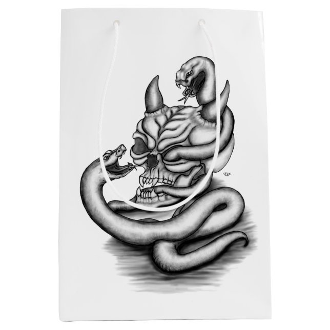 Sacola Para Presentes Média Caveira - Cabeça Diabo com Cobra (Frente)