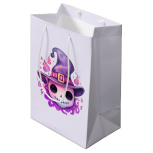 Sacola Para Presentes Média Caveira num Chapéu de Bruxa Caprichosa
