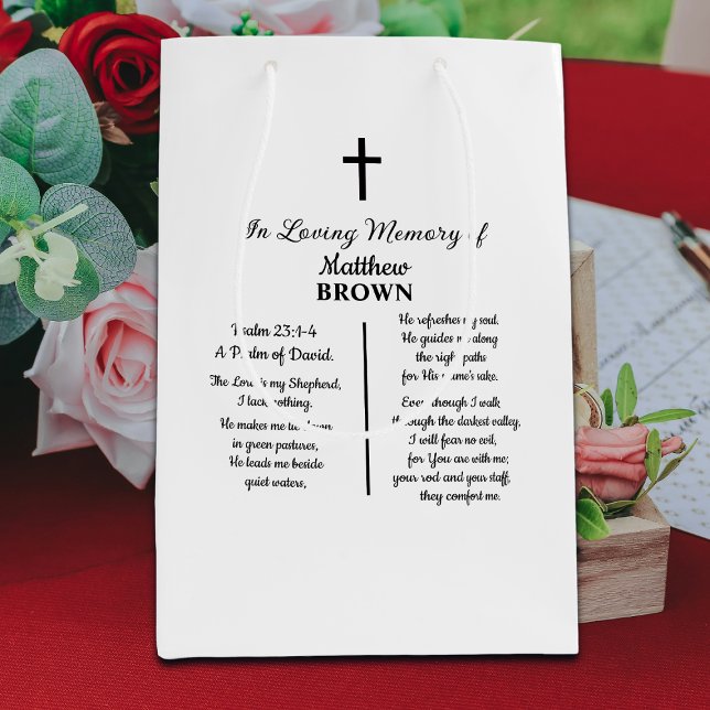 Sacola Para Presentes Média Celebração da Vida Versículo Bíblico Funeral (Criador carregado)
