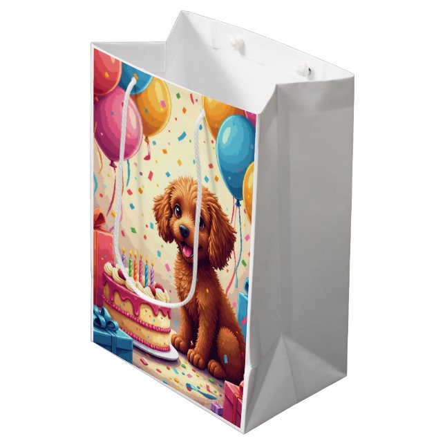 Sacola Para Presentes Média Celebração de Aniversário de Cockapoo (Frente inclinada)