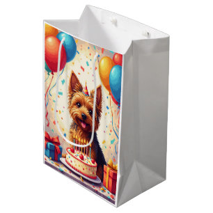 Sacola Para Presentes Média Celebração de Aniversário de Yorkshire Terrier
