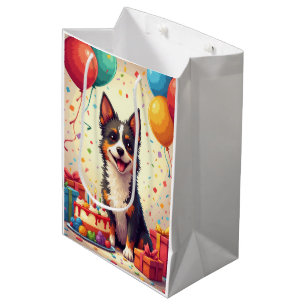 Sacola Para Presentes Média Celebração de Aniversário do Australian Terrier