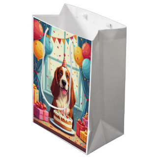 Sacola Para Presentes Média Celebração de Aniversário do Basset Hound