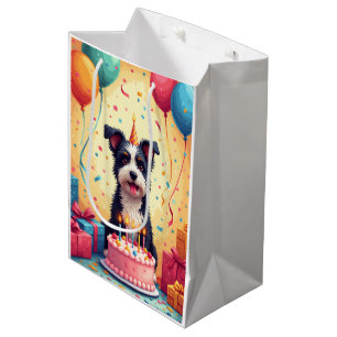 Sacola Para Presentes Média Celebração de Aniversário do Biewer Terrier