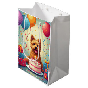 Sacola Para Presentes Média Celebração de Aniversário do Cairn Terrier