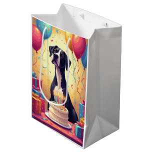 Sacola Para Presentes Média Celebração de Aniversário do Dogue Alemão