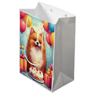 Sacola Para Presentes Média Celebração de Aniversário do Finnish Lapphund