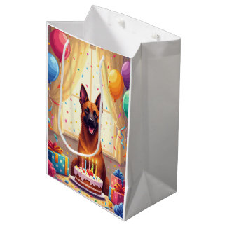 Sacola Para Presentes Média Celebração de Aniversário do Malinois Belga