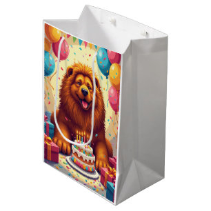 Sacola Para Presentes Média Celebração de Aniversário do Mastim Tibetano