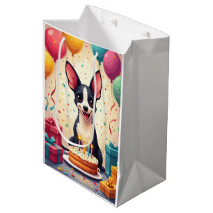 Sacola Para Presentes Média Celebração de Aniversário do Rat Terrier