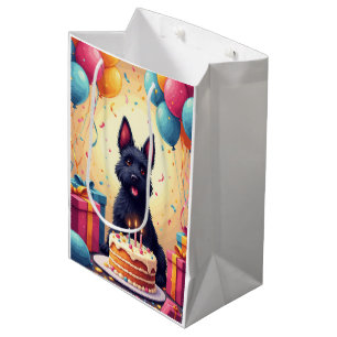 Sacola Para Presentes Média Celebração de Aniversário do Terrier Escocês