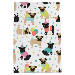 Sacola Para Presentes Média Celebração de Festas de aniversário Pug